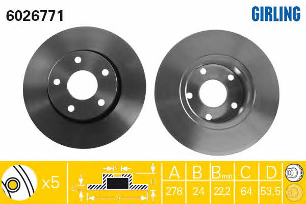 Girling 6026771 Front brake disc ventilated 6026771