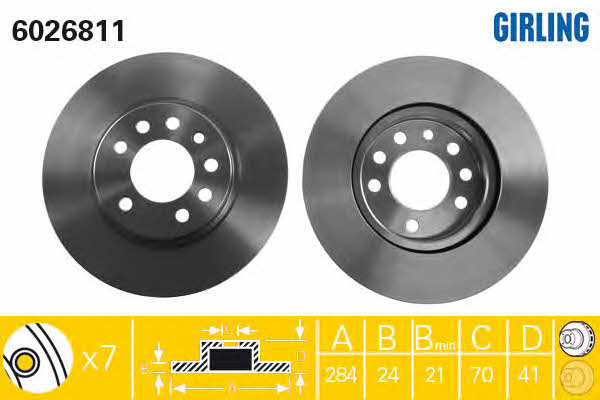 Girling 6026811 Front brake disc ventilated 6026811