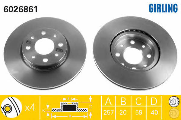 Girling 6026861 Front brake disc ventilated 6026861