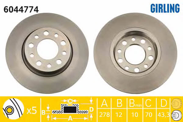 Girling 6044774 Rear brake disc, non-ventilated 6044774