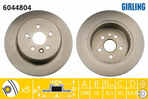 Girling 6044804 Rear brake disc, non-ventilated 6044804