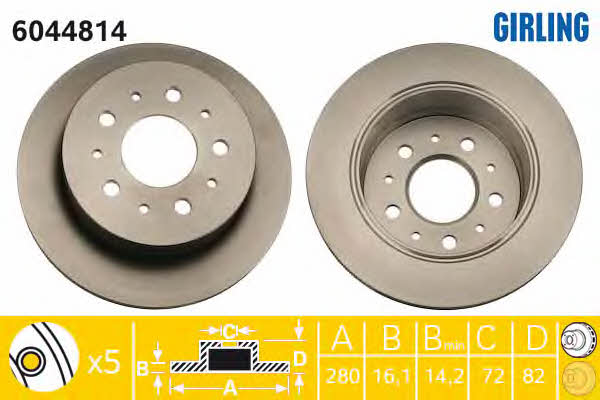 Girling 6044814 Rear brake disc, non-ventilated 6044814