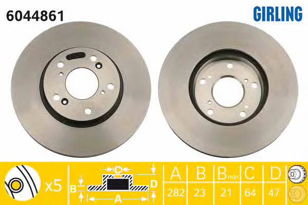 Girling 6044861 Front brake disc ventilated 6044861