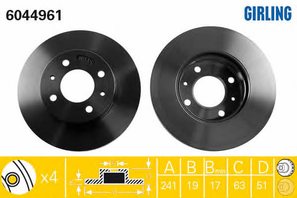 Girling 6044961 Front brake disc ventilated 6044961