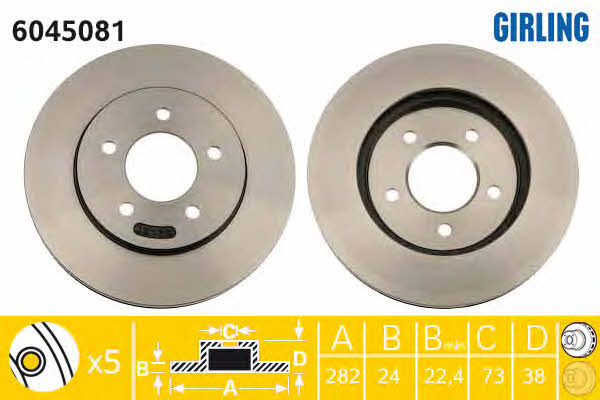 Girling 6045081 Front brake disc ventilated 6045081
