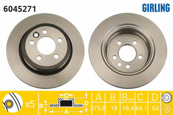 Girling 6045271 Rear ventilated brake disc 6045271