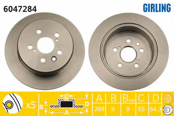Girling 6047284 Rear brake disc, non-ventilated 6047284