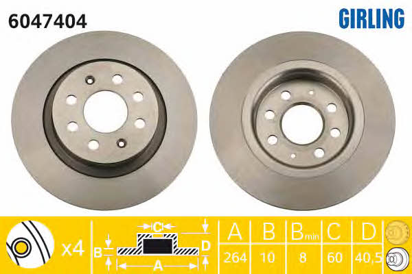 Girling 6047404 Rear brake disc, non-ventilated 6047404