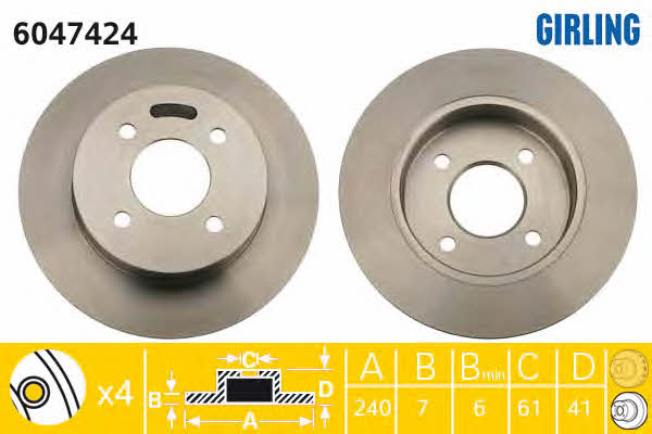 Girling 6047424 Rear brake disc, non-ventilated 6047424