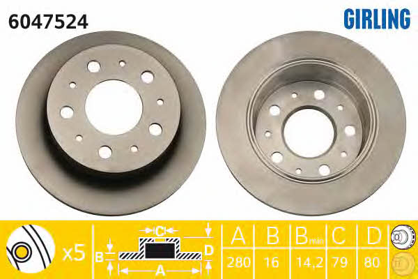 Girling 6047524 Rear brake disc, non-ventilated 6047524