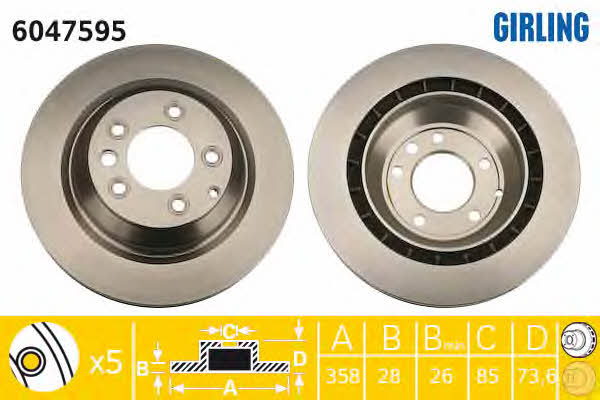 Girling 6047595 Rear ventilated brake disc 6047595
