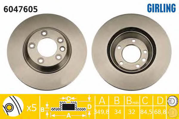 Girling 6047605 Front brake disc ventilated 6047605