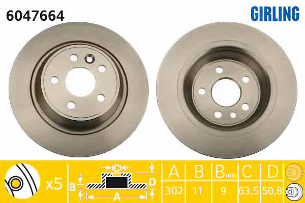 Girling 6047664 Rear brake disc, non-ventilated 6047664