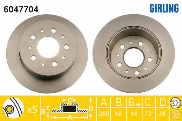 Girling 6047704 Rear brake disc, non-ventilated 6047704