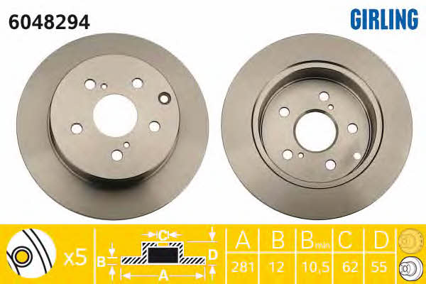 Girling 6048294 Rear brake disc, non-ventilated 6048294