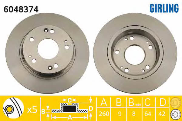 Girling 6048374 Rear brake disc, non-ventilated 6048374