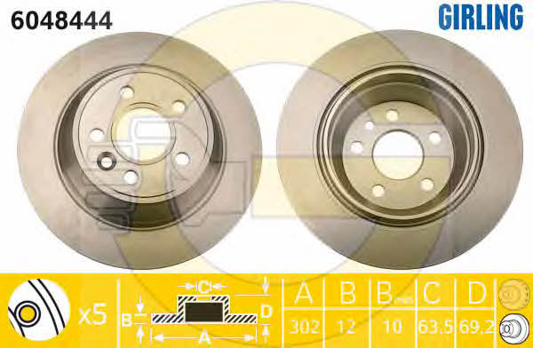 Girling 6048444 Rear brake disc, non-ventilated 6048444