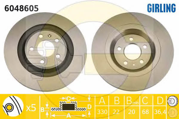 Girling 6048605 Rear ventilated brake disc 6048605