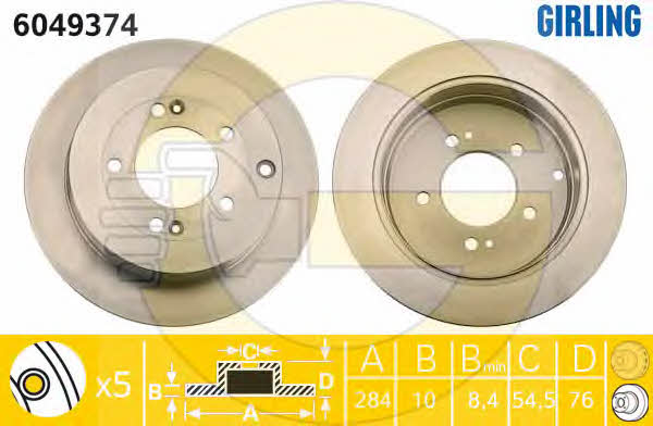 Girling 6049374 Rear brake disc, non-ventilated 6049374