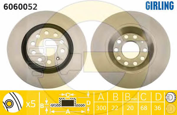 Girling 6060052 Rear ventilated brake disc 6060052
