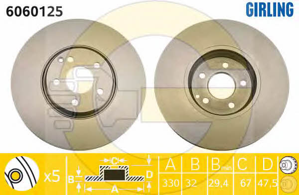 Girling 6060125 Front brake disc ventilated 6060125