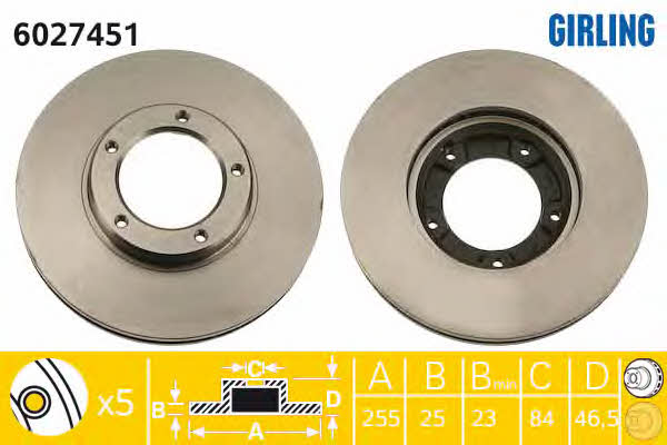Girling 6027451 Front brake disc ventilated 6027451