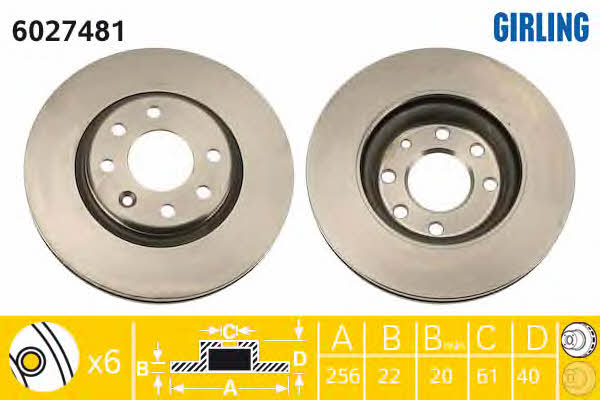 Girling 6027481 Front brake disc ventilated 6027481