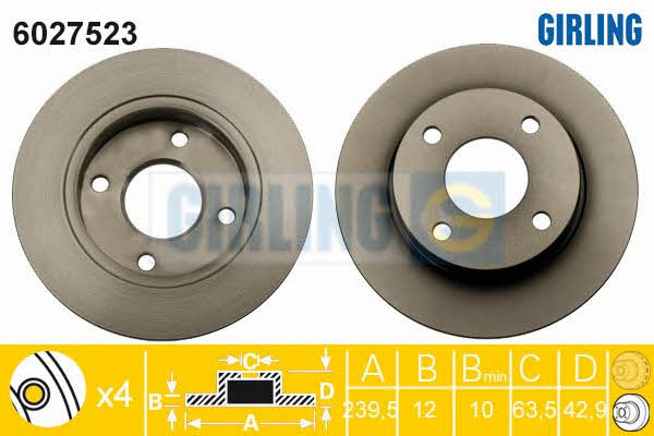 Girling 6027523 Unventilated front brake disc 6027523