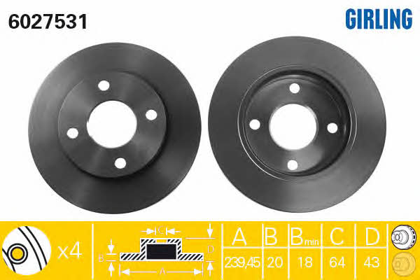 Girling 6027531 Front brake disc ventilated 6027531