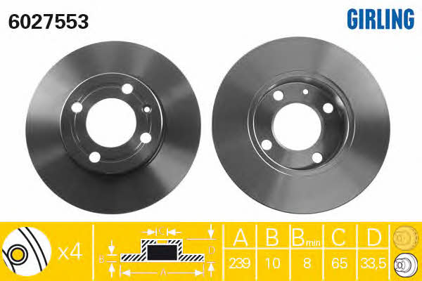 Girling 6027553 Unventilated front brake disc 6027553