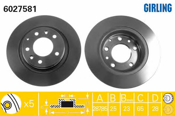 Girling 6027581 Front brake disc ventilated 6027581