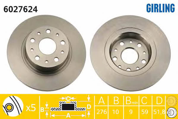 Girling 6027624 Rear brake disc, non-ventilated 6027624