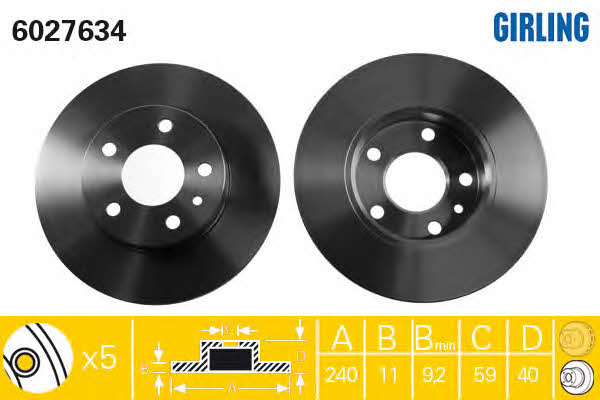Girling 6027634 Rear brake disc, non-ventilated 6027634