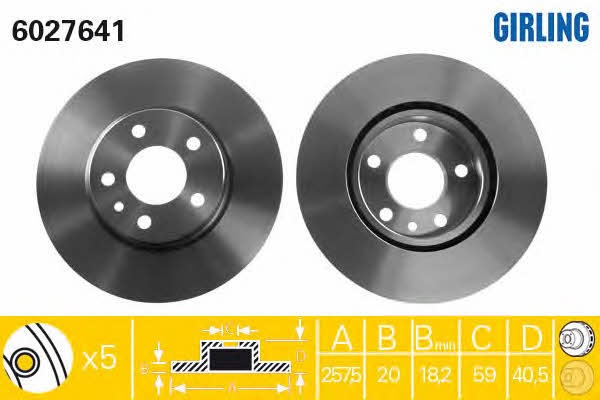 Girling 6027641 Front brake disc ventilated 6027641