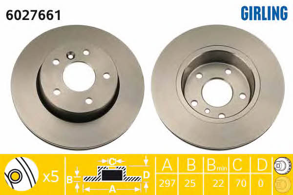 Girling 6027661 Front brake disc ventilated 6027661
