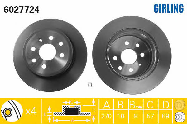 Girling 6027724 Rear brake disc, non-ventilated 6027724