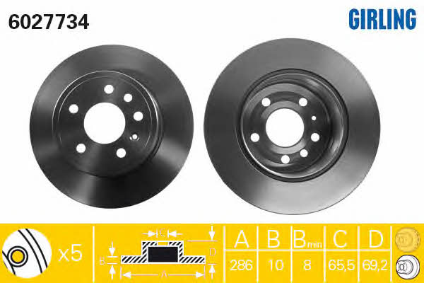 Girling 6027734 Rear brake disc, non-ventilated 6027734
