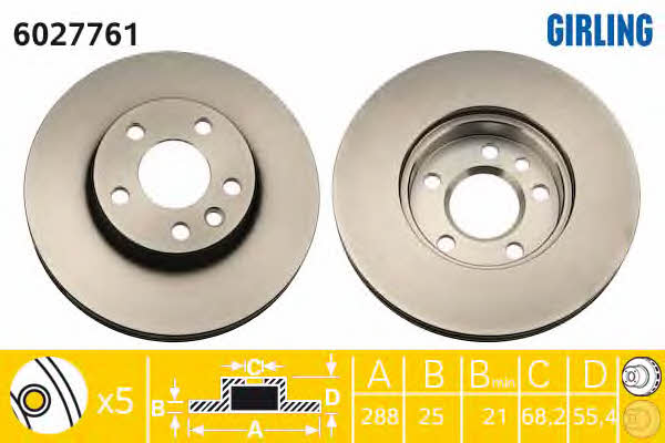 Girling 6027761 Front brake disc ventilated 6027761