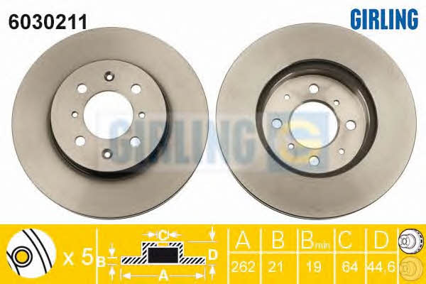 Girling 6030211 Front brake disc ventilated 6030211