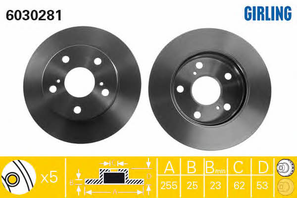 Girling 6030281 Front brake disc ventilated 6030281