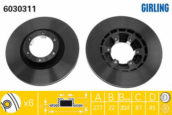 Girling 6030311 Front brake disc ventilated 6030311
