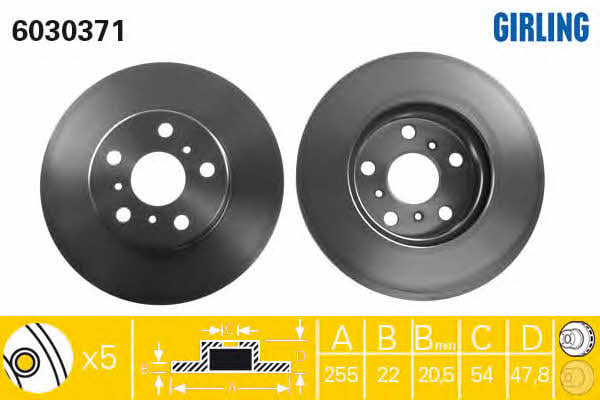 Girling 6030371 Front brake disc ventilated 6030371