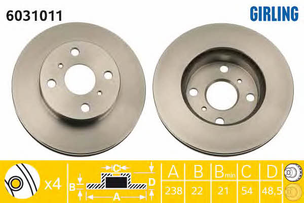 Girling 6031011 Front brake disc ventilated 6031011
