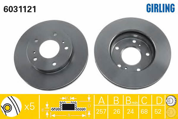 Girling 6031121 Front brake disc ventilated 6031121