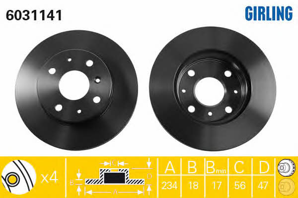 Girling 6031141 Front brake disc ventilated 6031141