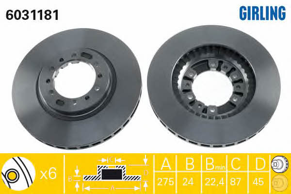 Girling 6031181 Front brake disc ventilated 6031181