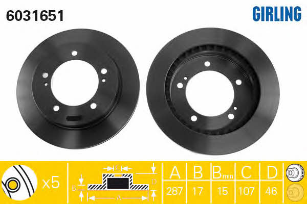 Girling 6031651 Front brake disc ventilated 6031651