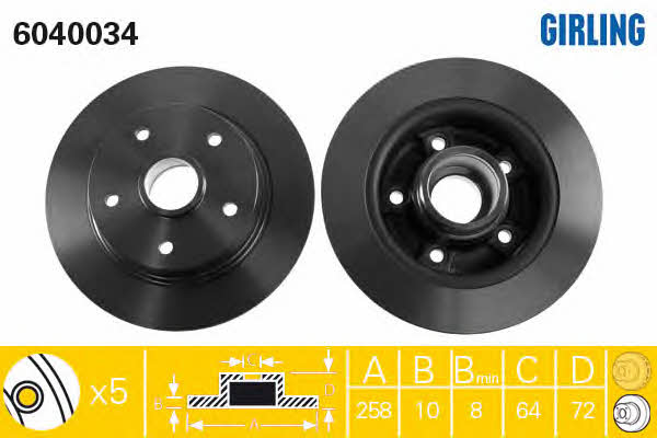 Girling 6040034 Rear brake disc, non-ventilated 6040034
