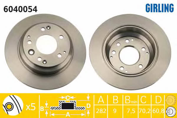 Girling 6040054 Rear brake disc, non-ventilated 6040054