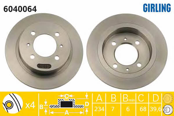 Girling 6040064 Rear brake disc, non-ventilated 6040064